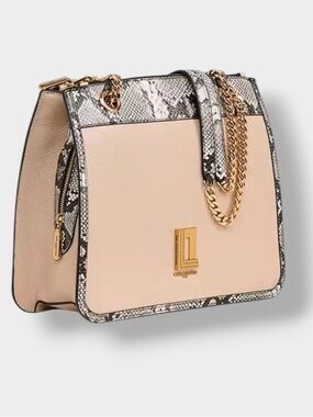 Karl Lagerfeld 🪢 Blush Pink Shoulder Bag with Snake-Print Trim and Gold Chain